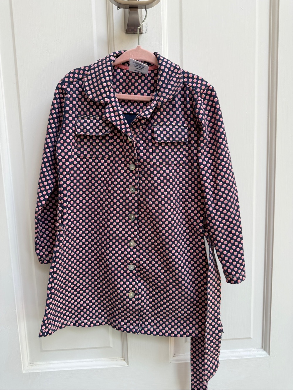 NWOT Toobydoo Girls 4 Long Sleeve Navy Shirt Dress with Pink Polka Dots
